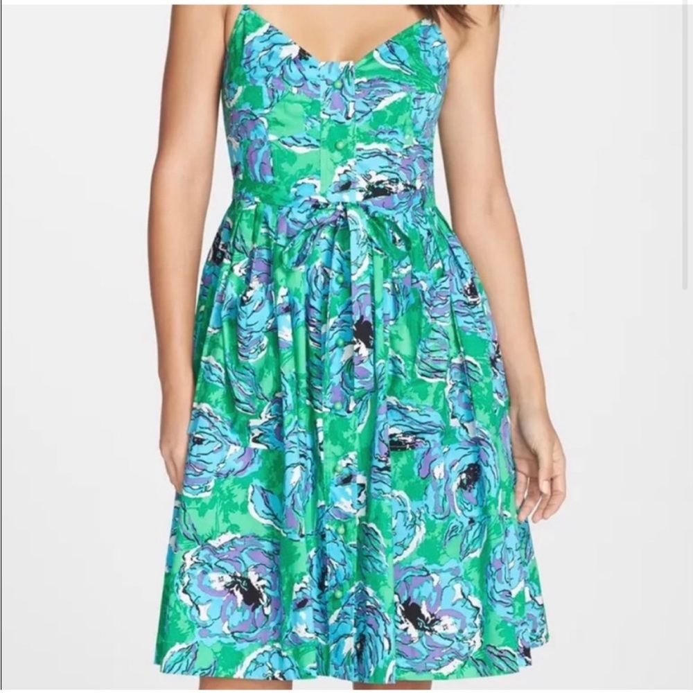 Anthropologie Green Floral Fit-and-Flare Dress